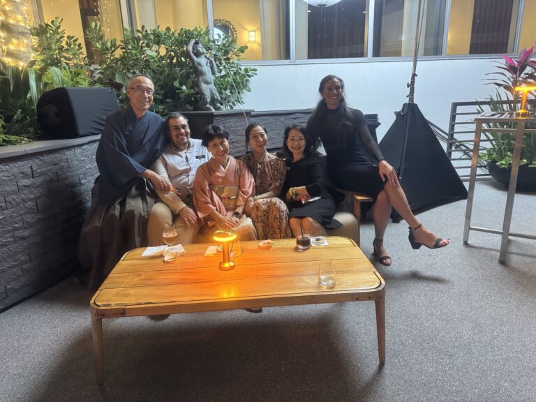 Liz Segel, Director of Marketing at Eden Roc Miami Beach (far right), with guests during Art Week at Nobu Hotel Eden Roc Miami Beach.