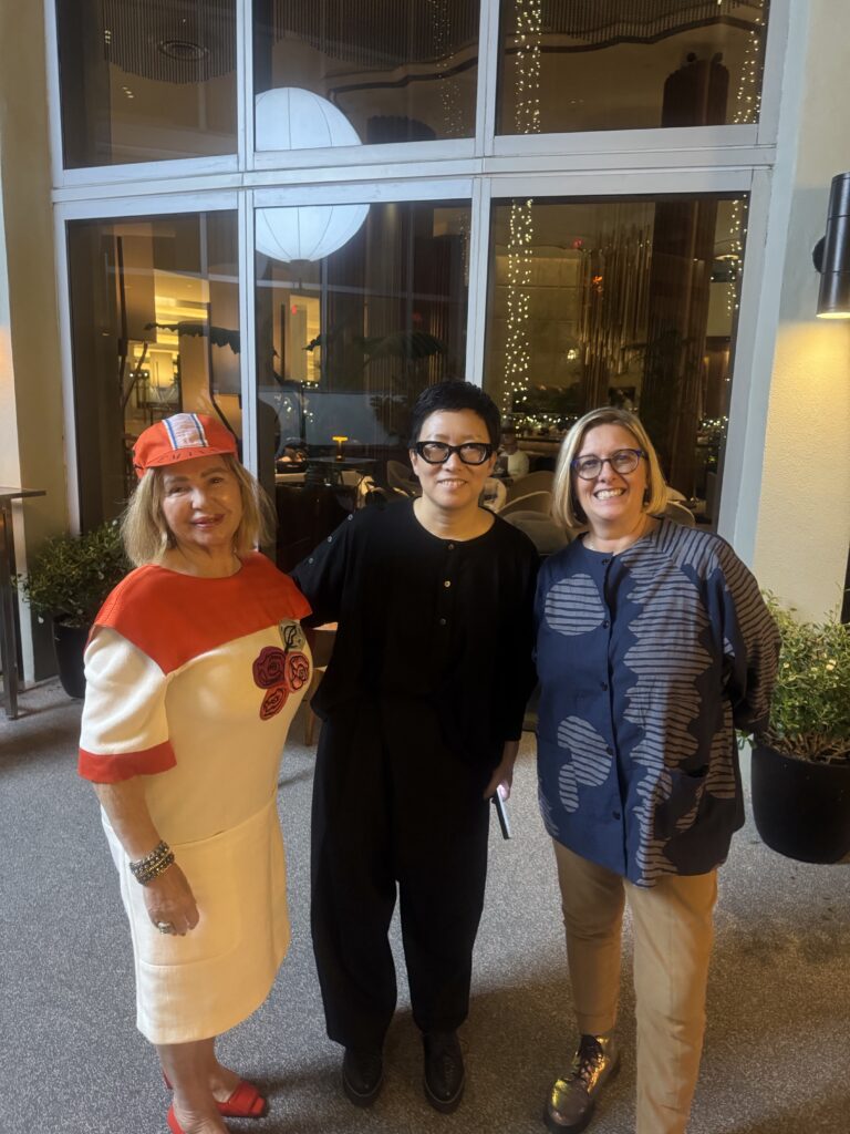 Maya A Johnson(Editor-In-Chief of Miami Palm Beach Today), artist Hiromi Mizugai Moneyhun, and Carla Stanisfer, Curator of Japanese Art at the Morikami Museum, during Art Week at Nobu Hotel Eden Roc Miami Beach